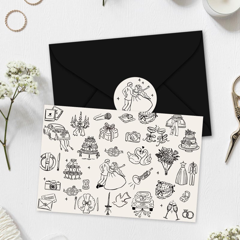 Whaline 24 Pack Wedding Cards Black Bride Groom Flower Greeting Note Cards Boxed Invitation Card with Envelope Sticker for Engagement Bridal Shower - Image 4
